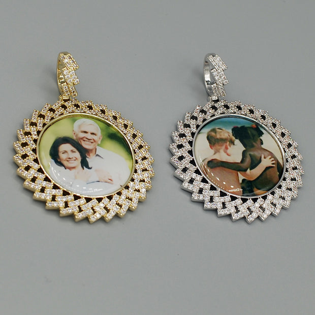 14k Gold or White Gold plated Round Zig bezel Custom 3D Photo Picture Charm Pendant 1.8 inch (46mm)