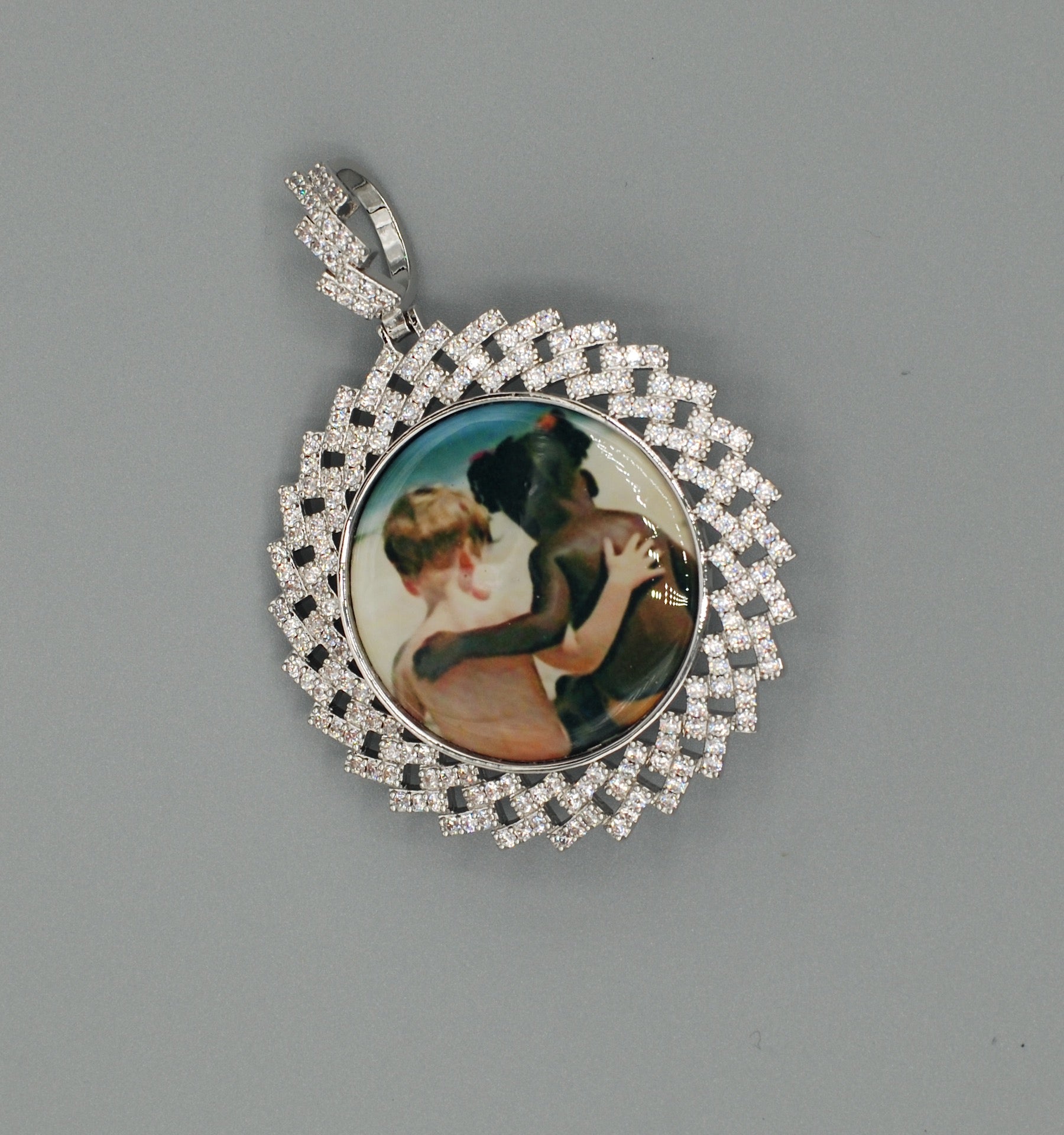 14k Gold or White Gold plated Round Zig bezel Custom 3D Photo Picture Charm Pendant 1.8 inch (46mm)