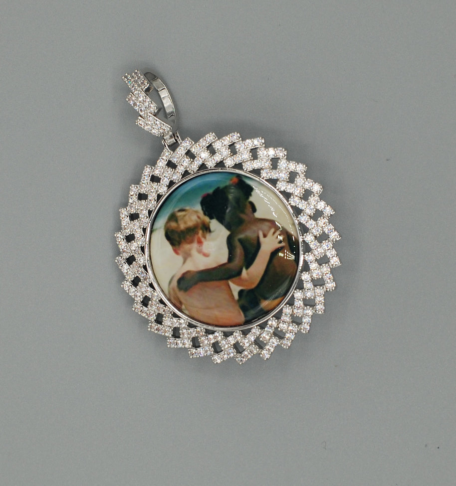 14k Gold or White Gold plated Round Zig bezel Custom 3D Photo Picture Charm Pendant 1.8 inch (46mm)
