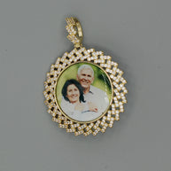 14k Gold or White Gold plated Round Zig bezel Custom 3D Photo Picture Charm Pendant 1.8 inch (46mm)