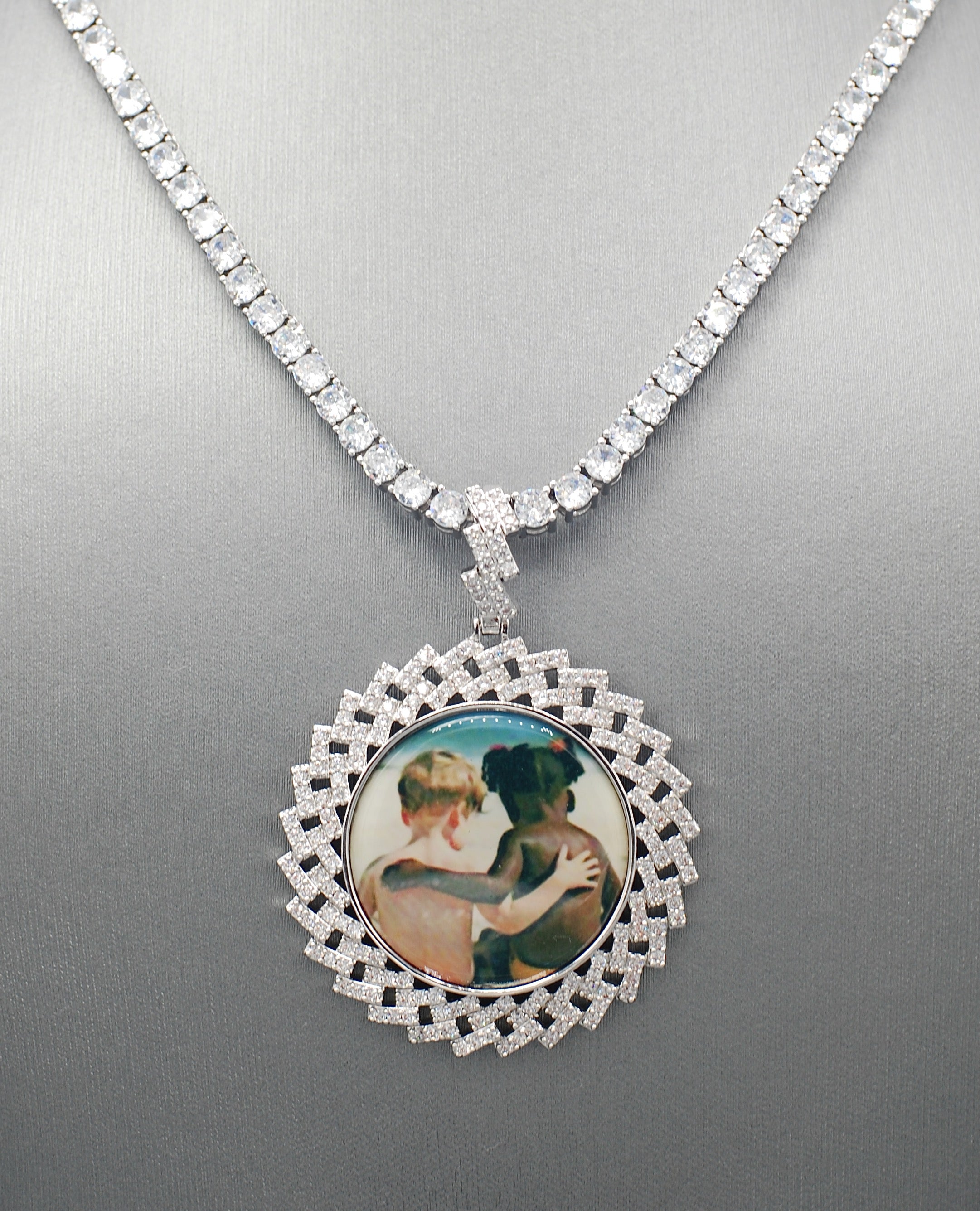 14k Gold or White Gold plated Round Zig bezel Custom 3D Photo Picture Charm Pendant 1.8 inch (46mm)
