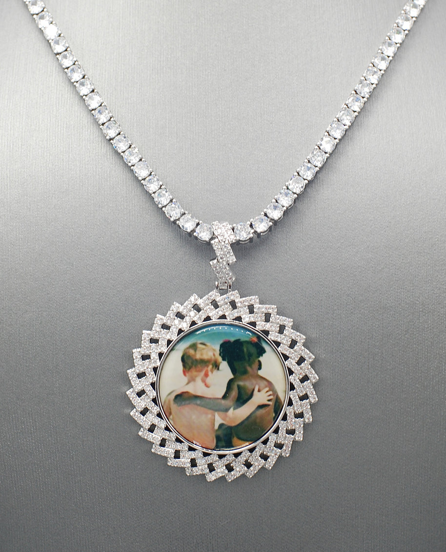 14k Gold or White Gold plated Round Zig bezel Custom 3D Photo Picture Charm Pendant 1.8 inch (46mm)