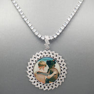 14k Gold or White Gold plated Round Zig bezel Custom 3D Photo Picture Charm Pendant 1.8 inch (46mm)