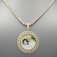14k Gold or White Gold plated Round Zig bezel Custom 3D Photo Picture Charm Pendant 1.8 inch (46mm)