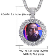 14k Gold or White Gold plated Round Custom 3D Photo Picture Charm Pendant Large Stone Bezel 1.9 inch (49mm)