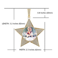 14k Gold or White Gold plated Star Custom 3D Photo Picture Charm Pendant 2.6 inch (65mm)