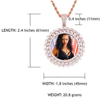 14k Gold or White Gold plated Round Wreath Custom 3D Photo Picture Charm Pendant 1.9 inch (47mm)