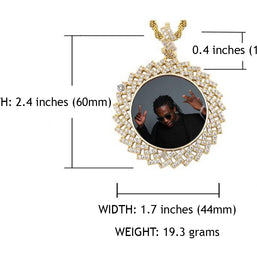 14k Gold or White Gold plated Round Zig bezel Custom 3D Photo Picture Charm Pendant 1.8 inch (46mm)